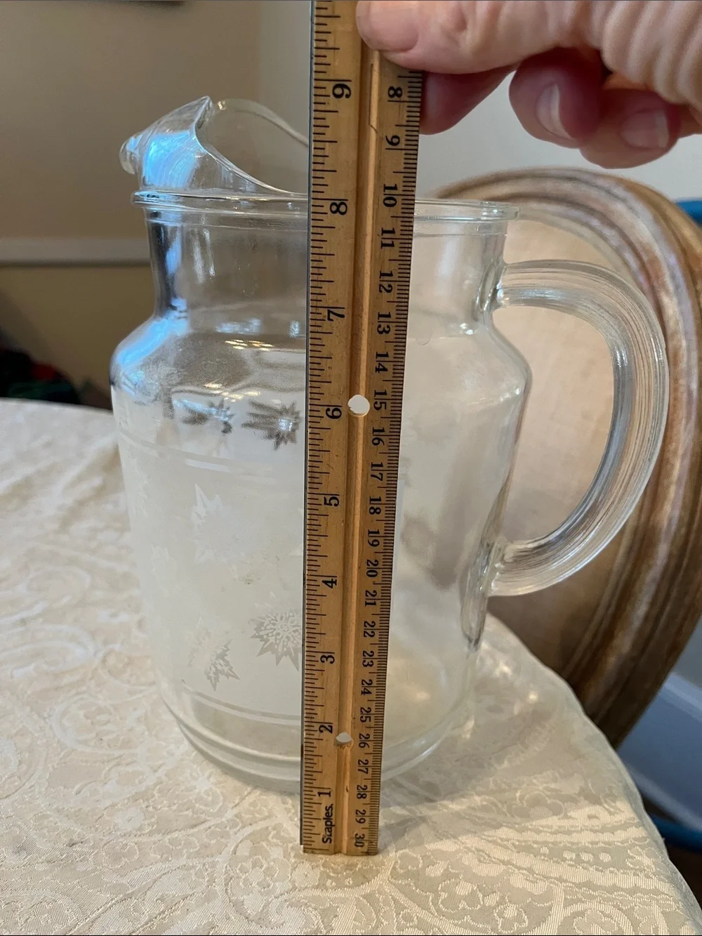 Vintage Federal Glass Frosted MCM Atomic Snowflake Pitcher Clear White EUC!